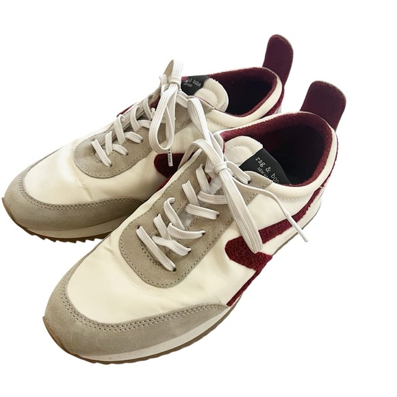 rag & bone Retro Runner Low-Top Sneakers Cream Burgundy size 10 - Picture 3 of 13